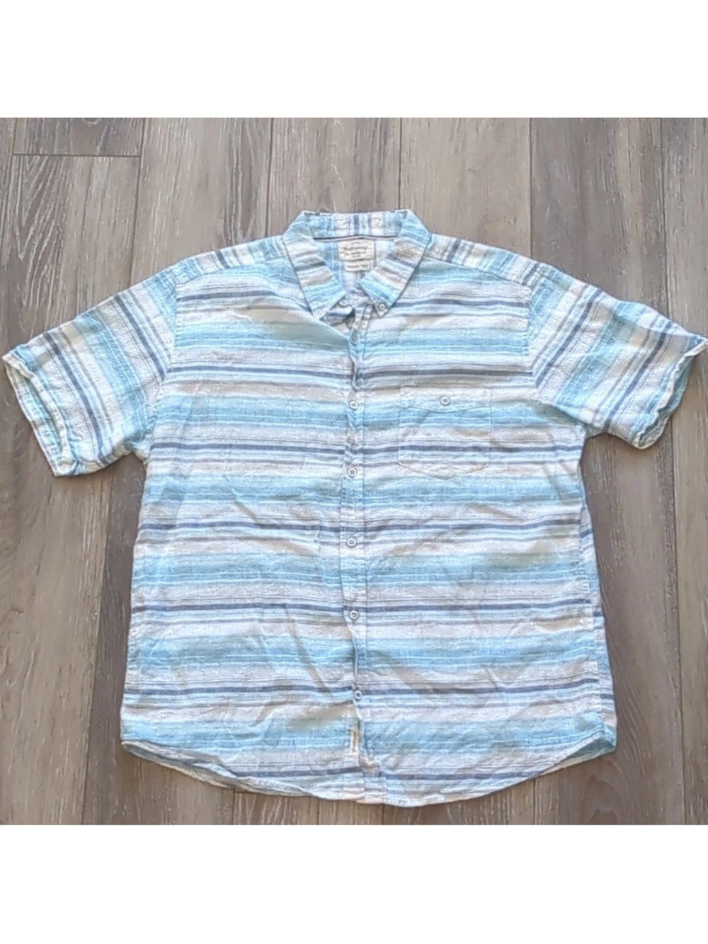 Weatherproof Vintage Men’s XL Short Sleeve Button Down Blue/White Stripe Linen